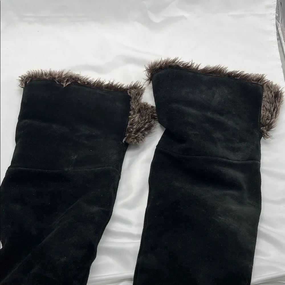 Sam Endelman Orlando Black Suede Faux Fur Fold Over Knee High Boots